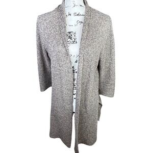 Eileen Fisher Cardigan Womens S Taupe 100% Linen Open Front Longline Marled‎
